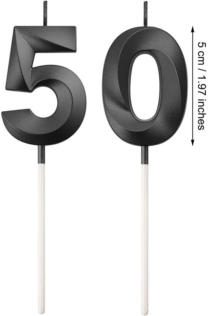 50th Birthday Candles Cake Numeral Candles Happy Birthday Cake Topper Decoration for Birthday Party Wedding Anniversary Celebration Supplies (Black)
