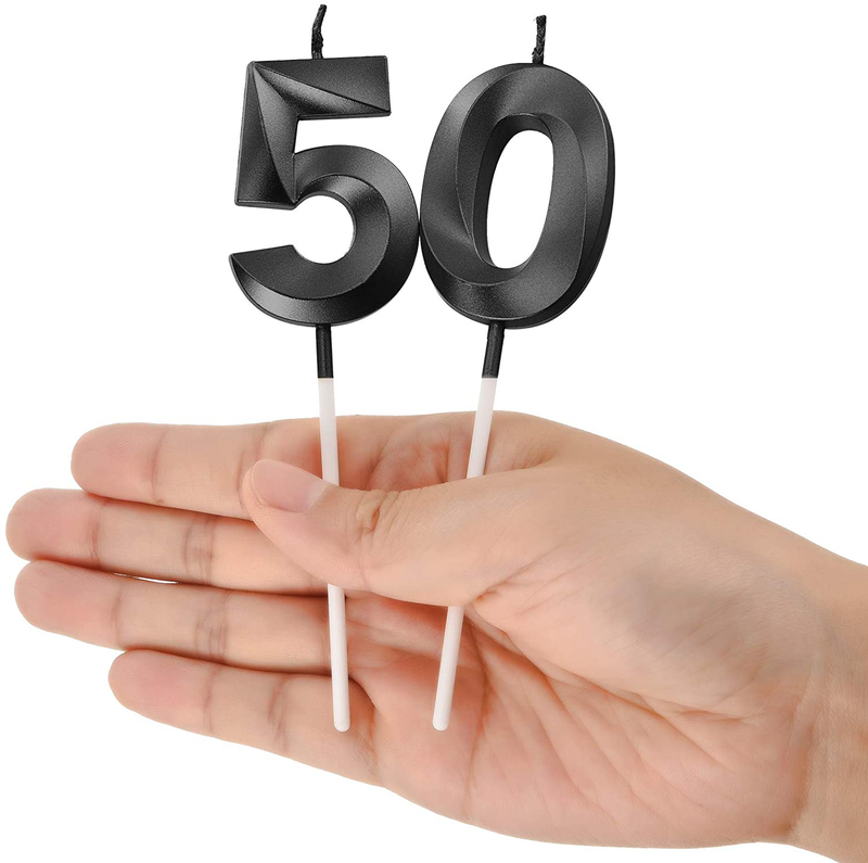 50th Birthday Candles Cake Numeral Candles Happy Birthday Cake Topper Decoration for Birthday Party Wedding Anniversary Celebration Supplies (Black) Home & Garden > Decor > Home Fragrances > Candles BBTO   