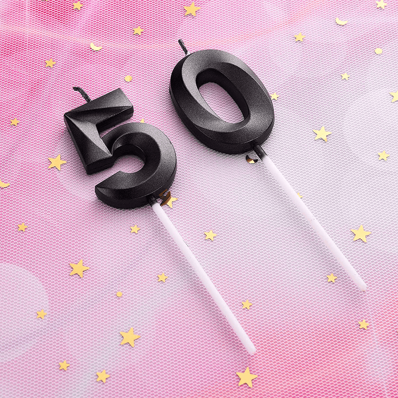 50th Birthday Candles Cake Numeral Candles Happy Birthday Cake Topper Decoration for Birthday Party Wedding Anniversary Celebration Supplies (Black)