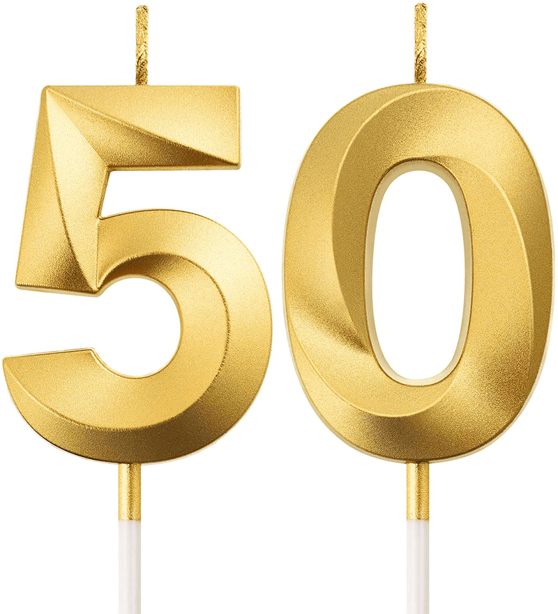 50th Birthday Candles Cake Numeral Candles Happy Birthday Cake Topper Decoration for Birthday Party Wedding Anniversary Celebration Supplies (Gold)