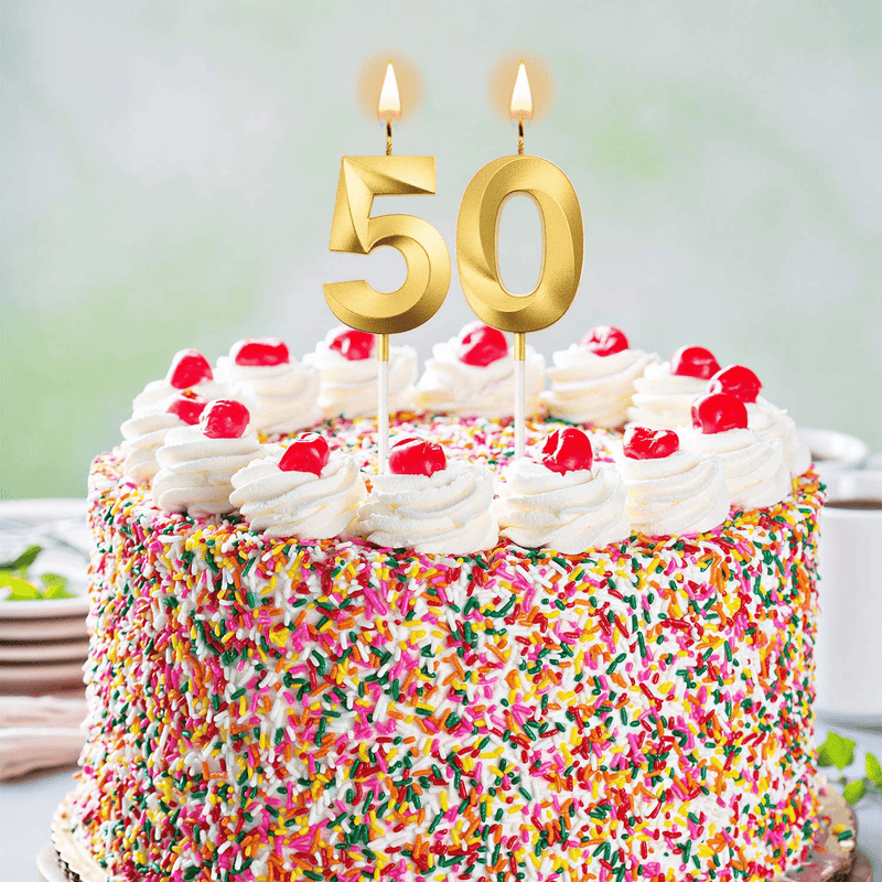 50th Birthday Candles Cake Numeral Candles Happy Birthday Cake Topper Decoration for Birthday Party Wedding Anniversary Celebration Supplies (Gold) Home & Garden > Decor > Home Fragrances > Candles BBTO   