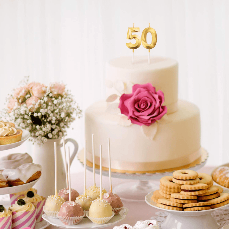 50th Birthday Candles Cake Numeral Candles Happy Birthday Cake Topper Decoration for Birthday Party Wedding Anniversary Celebration Supplies (Gold)
