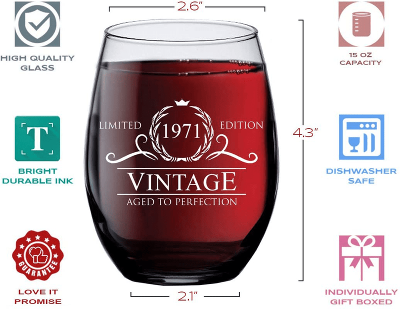 50th Birthday Gifts for Women Men - 1971 Vintage 15 oz Stemless Wine Glass - 50 Year Old Birthday Party Decorations - Fiftieth Anniversary Presents for Parents Dad Mom - Fifty Class Reunion Ideas Home & Garden > Decor > Seasonal & Holiday Decorations& Garden > Decor > Seasonal & Holiday Decorations Humor Us Home Goods   