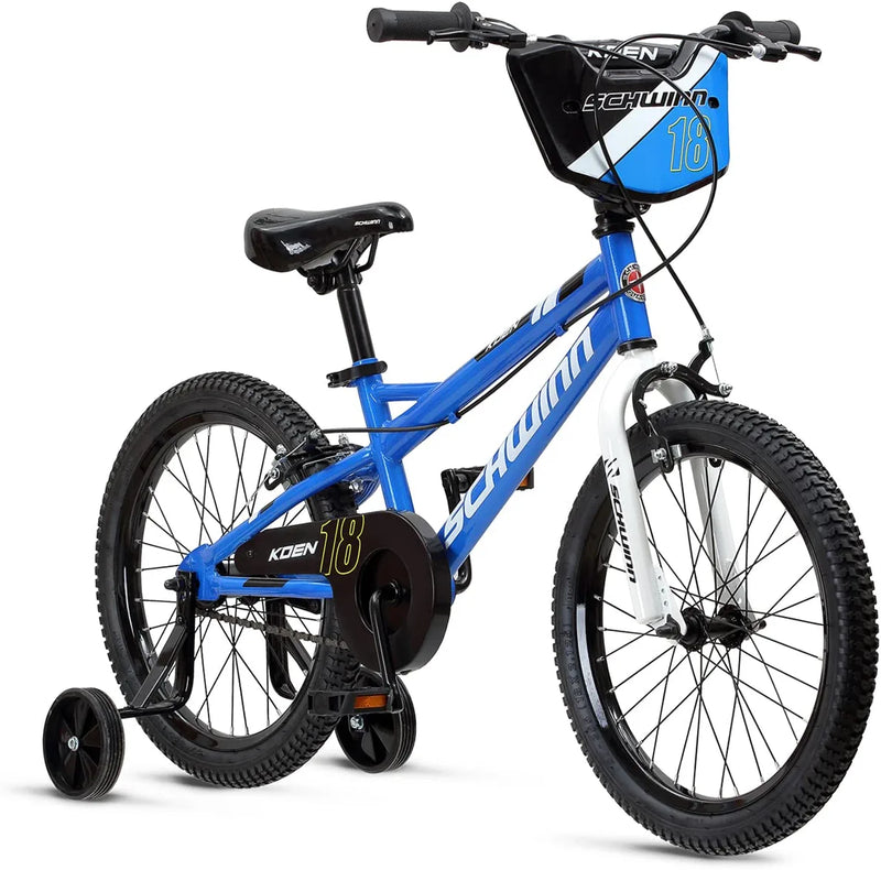 Schwinn Koen & Elm Toddler and Kids Bike, 18-Inch Wheels, Training Wheels Included, Blue & Thrasher Bike Helmet, Lightweight Microshell Design, Child, Blue
