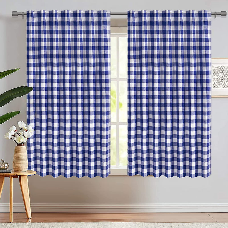 Light & Pro Black and White Gingham Check Curtain - Window Treatment Décor Panel for Kitchen Nursery Bedroom Livingroom - Buffalo Plaid Rod Pocket Curtains Pack of 2 - 50X63 Inch Home & Garden > Decor > Window Treatments > Curtains & Drapes Light & Pro Navy White 50x72 