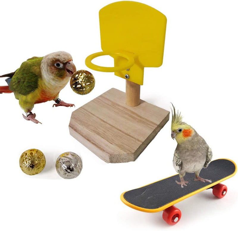 KIH Parrot Toys, Bird Trick Tabletop Toys Training Basketball Stacking Color Ring Toys Sets Skateboard Toys Stand Perch for Bird Parrot Budgie Parakeet Cockatiel Conure Lovebird Animals & Pet Supplies > Pet Supplies > Bird Supplies > Bird Toys KIH   