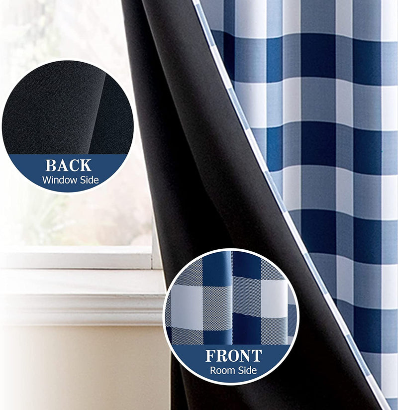 MIULEE Buffalo Plaid Curtains for Farmhouse Bedroom, Blackout Window Drapes with Grommets for Living Room Darkening Light Blocking and Thermal Insulated Set of 2 Panels, W 52" X L 84" Navy and White Home & Garden > Decor > Window Treatments > Curtains & Drapes MIULEE   