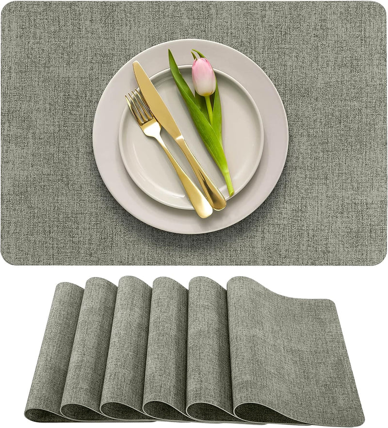More Décor Faux Leather Placemats for Dining and Kitchen Table - Stain and Heat Resistant, Non Slip, Wipeable, Washable - Set of 6 - Brown  More Decor Light Grey Leather 4 