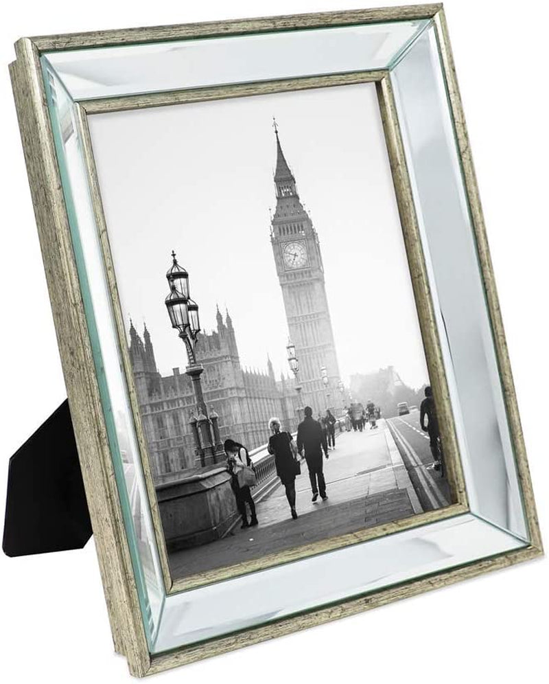Isaac Jacobs 8X10 Gold Beveled Mirror Picture Frame - Classic Mirrored Frame with Deep Slanted Angle Made for Wall Décor Display, Photo Gallery and Wall Art (8X10, Gold) Home & Garden > Decor > Picture Frames Isaac Jacobs International Silver 8x10 
