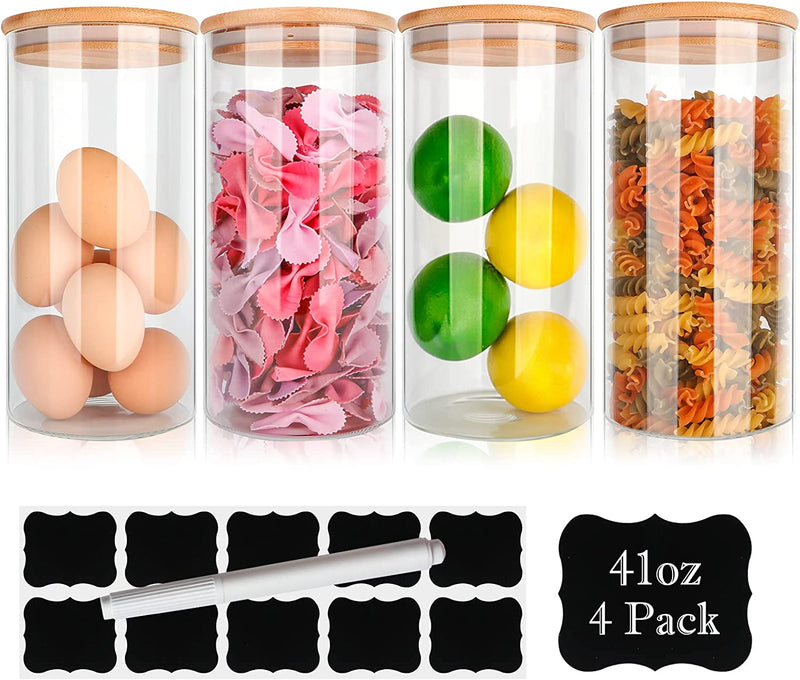 Glass Food Storage Containers Jars with Airtight Bamboo Lid 30Oz 8Pcs, 890Ml Pantry Organization Jar, Glass Terrarium with Lid, Spice, Tea, Flour and Sugar Container, Canister Set for Kitchen Counter Home & Garden > Decor > Decorative Jars DHSBTLS 41 oz/1240ml (4 pcs)  