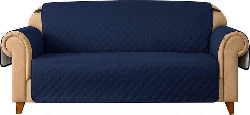 Ouka Reversible Slipcover, Quilted Sofa Cover with Elastic Strap, Soft Furniture Protector for Pets and Kids(Khaki, Oversize Sofa) Home & Garden > Decor > Chair & Sofa Cushions Ouka Navy Oversize Sofa 