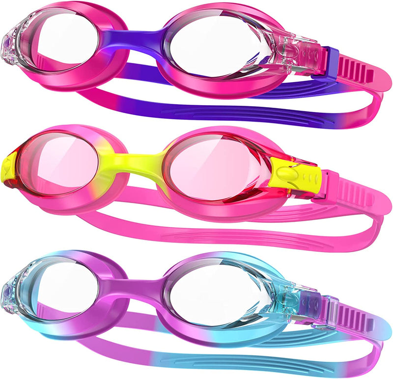 Findway Kids Swim Goggles, 2 Pack Kids Swimming Goggles Anti-Fog No Leaking Girls Boys for Age 3-10 Sporting Goods > Outdoor Recreation > Boating & Water Sports > Swimming > Swim Goggles & Masks findway 3 Pack-rose Red/Pink/Cyan  
