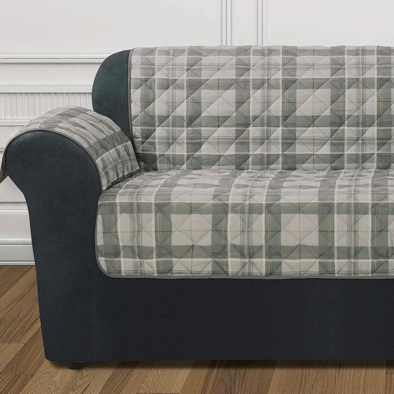 Readyfit by Surefit Reversible Quilted Check Sofa Furniture Protector, Plaid Reverse to Solid 1-Piece Design with Arm Covers Offers Great Protection from Kids and Pets ,Fits Most Sofas (Gray Plaid) Home & Garden > Decor > Chair & Sofa Cushions SureFit   