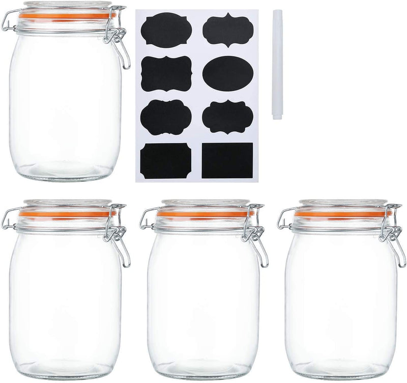 Encheng 32 Oz Glass Jars with Airtight Lids and Leak Proof Rubber Gasket,Wide Mouth Mason Jars with Hinged Lids for Kitchen Canisters 1000Ml, Glass Storage Containers 4 Pack … Home & Garden > Decor > Decorative Jars Encheng   
