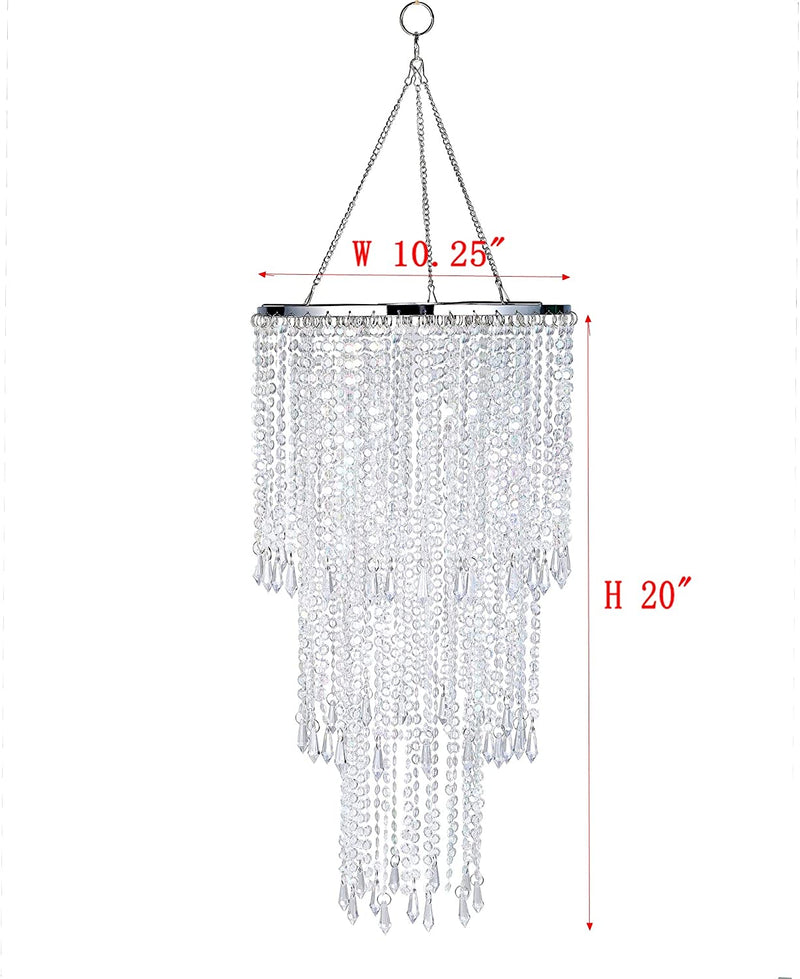 Modern Chrome Beaded Hanging Chandelier (W10.25" X H20”)，3 Tiers Beads Pendant Shade, Ceiling Chandelier Lampshade with Acrylic Jewel Droplets, Beaded Lampshade (Crystal Iridescent) Home & Garden > Lighting > Lighting Fixtures > Chandeliers FlavorThings   