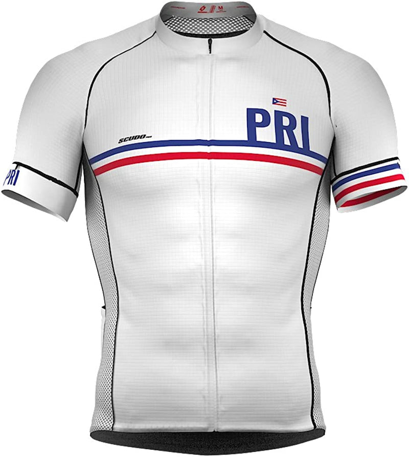 Puerto Rico Code Short Sleeve Cycling PRO Jersey for Men Sporting Goods > Outdoor Recreation > Cycling > Cycling Apparel & Accessories Scudo Sports Wear White X-Small 