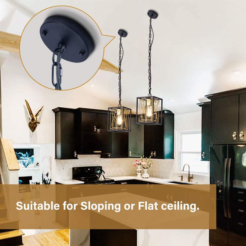 Pendant Lighting, UL Listed Cage Kitchen Light Fixtures Industrial Farmhouse Chandelier Black Gold Metal Hanging Lights E26 Modern Ceiling Light for Kitchen Island Entryway Dining Room Bedroom Foyer Home & Garden > Lighting > Lighting Fixtures FLOURIM   