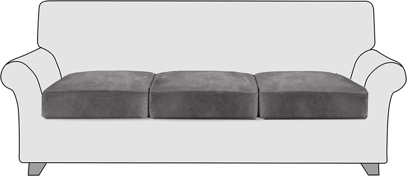 Stangh High Stretch Velvet Couch Cushion Covers - Soft Cozy Plush Velvet Fabric Non-Slip Individual Seat Cushion Covers Chair Sofa Cushion Furniture Protector with Elastic Bottom, (3 Packs, Grey) Home & Garden > Decor > Chair & Sofa Cushions StangH Grey  