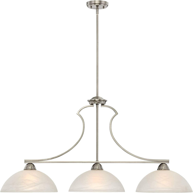 Milbury Satin Nickel Large Linear Pendant Chandelier 40 1/2" Wide Modern White Alabaster Glass Bowl Shades 3-Light Fixture for Kitchen Island Dining Room House High Ceilings - Possini Euro Design Home & Garden > Lighting > Lighting Fixtures > Chandeliers Possini Euro Design   