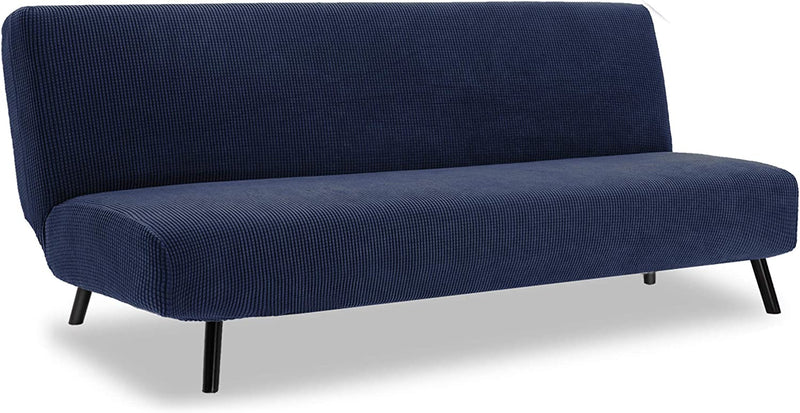 TIANSHU Stretch Futon Cover Armless Sofa Bed Cover , Anti-Slip Protector for Couch without Armrests , Spandex Jacquard Fabric Futon Slipcovers (Cyan) Home & Garden > Decor > Chair & Sofa Cushions TIANSHU Navy Blue  