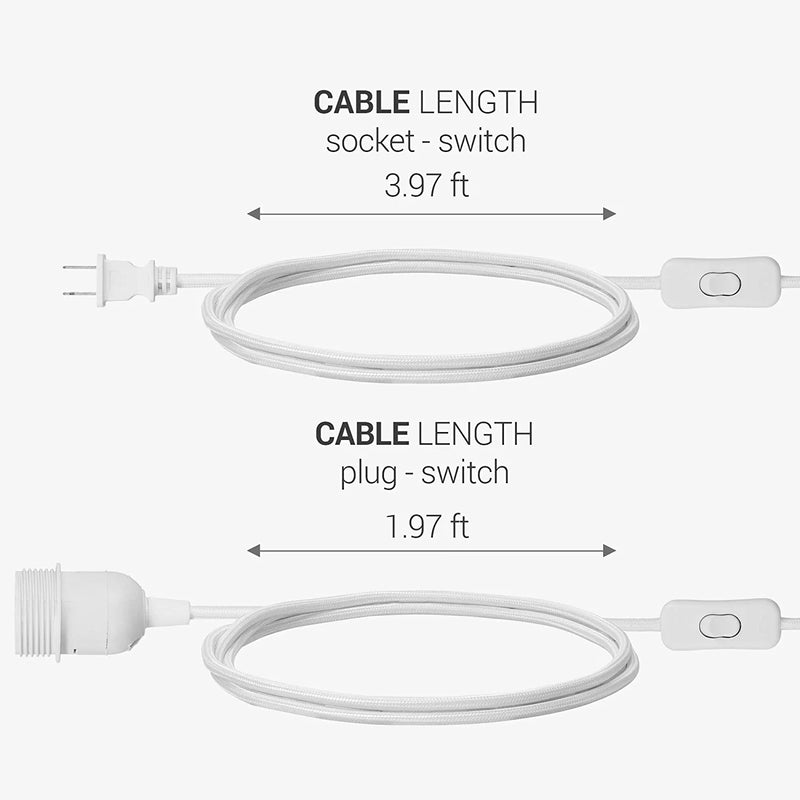 Kwmobile Plug-In Light Cord (Pack of 3) - 6Ft Long Fabric Pendant Lamp Cable with Plug, E26 Socket - for Hanging DIY Ceiling Lighting - White