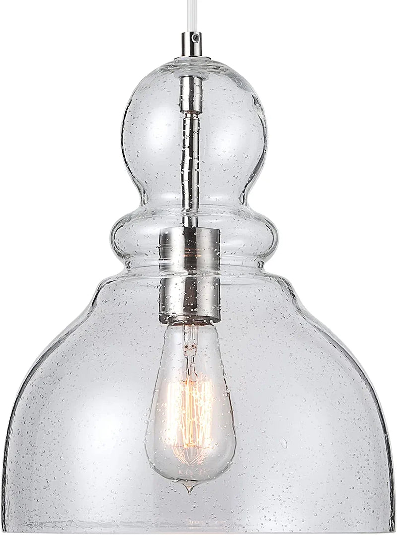 LANROS Farmhouse Kitchen Pendant Lighting with Handblown Clear Seeded Glass Shade, Adjustable Cord Mini Ceiling Light Fixture for Kitchen Island Sink, Matte Black Finish, 7Inch, 1 Pack Home & Garden > Lighting > Lighting Fixtures DONGLAIMEI Brushed Nickle 10inch 