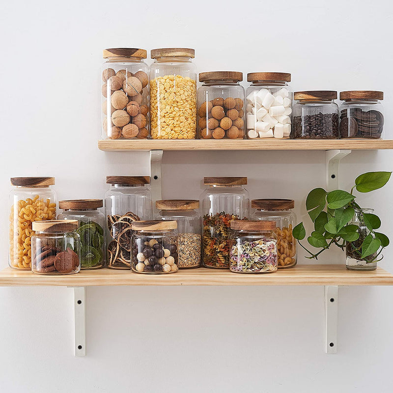 Kmwares Set of 4 18Oz X 4 Clear Glass Food Jars/Canisters with Airtight Seal Acacia Wood Lids for Kitchen/Bathroom/Pantry Storage, Candy, Snack, Leaf Tea, Coffee Bean, Dry Food(Small) Home & Garden > Decor > Decorative Jars Kenmore Housewares LLC   