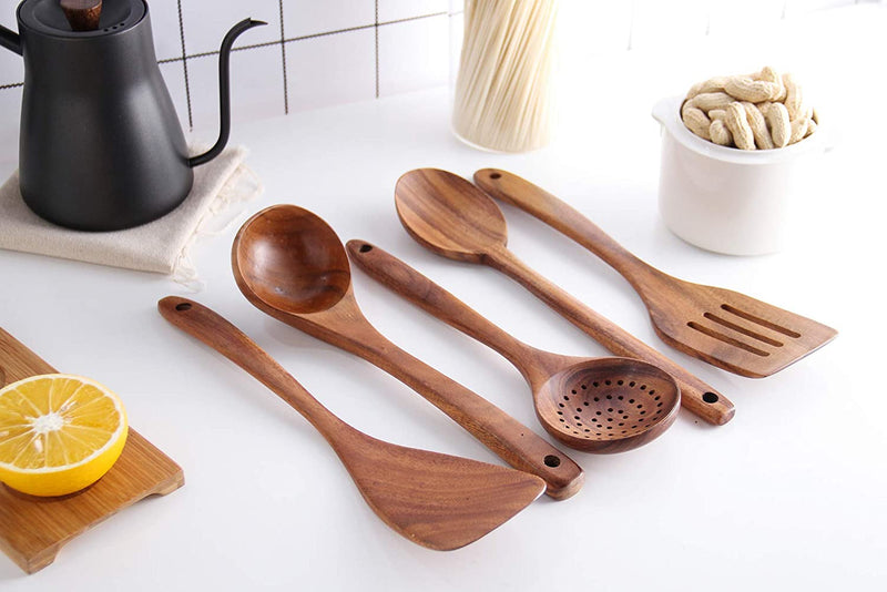 Healthy Cooking Utensils Set,Tmkit Wooden Cooking Tools and Storage Wooden Barrel- Natural Nonstick Hard Wood Spatula and Spoons - Durable Eco-Friendly and Safe Kitchen Cooking Spoon (Set of 6) Home & Garden > Kitchen & Dining > Kitchen Tools & Utensils Tmkit   