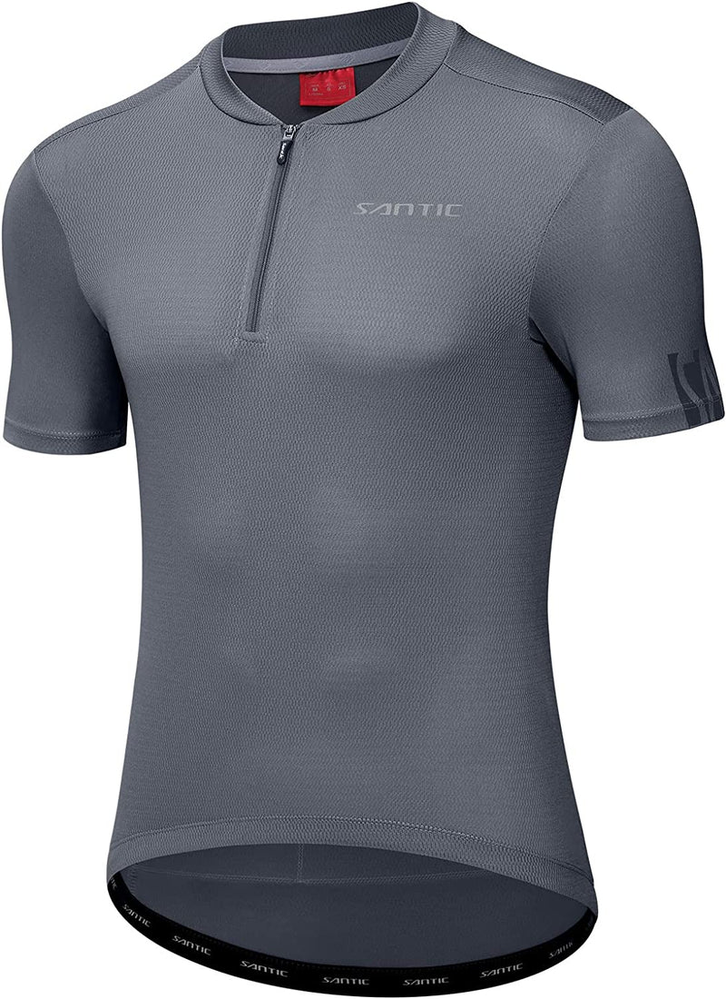 Santic Cycling Jersey Men Short Sleeve Bike Jersey with Three Pockets Breathable Quick Dry Biking Shirts Sporting Goods > Outdoor Recreation > Cycling > Cycling Apparel & Accessories Santic Half Zipper-grey Small 