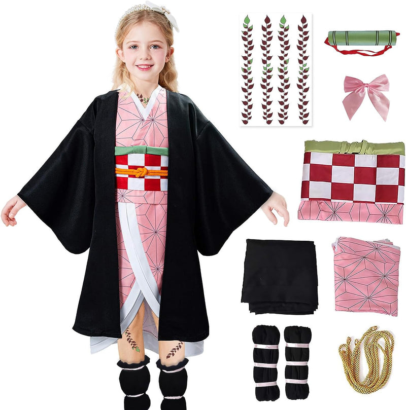 VZQI Halloween Cosplay Costumes Kamado Kids Girls Anime Kimono Hallowee Cloak  VZQI   