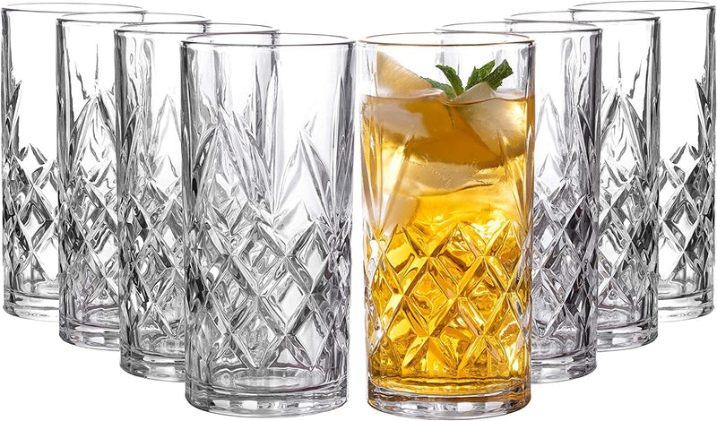 Royalty Art Kinsley Tall Highball Glasses Set of 8, 12 Ounce Cups, Textured Designer Glassware for Drinking Water, Beer, or Soda, Trendy and Elegant Dishware, Dishwasher Safe (Highball) Home & Garden > Kitchen & Dining > Tableware > Drinkware Royalty Art   