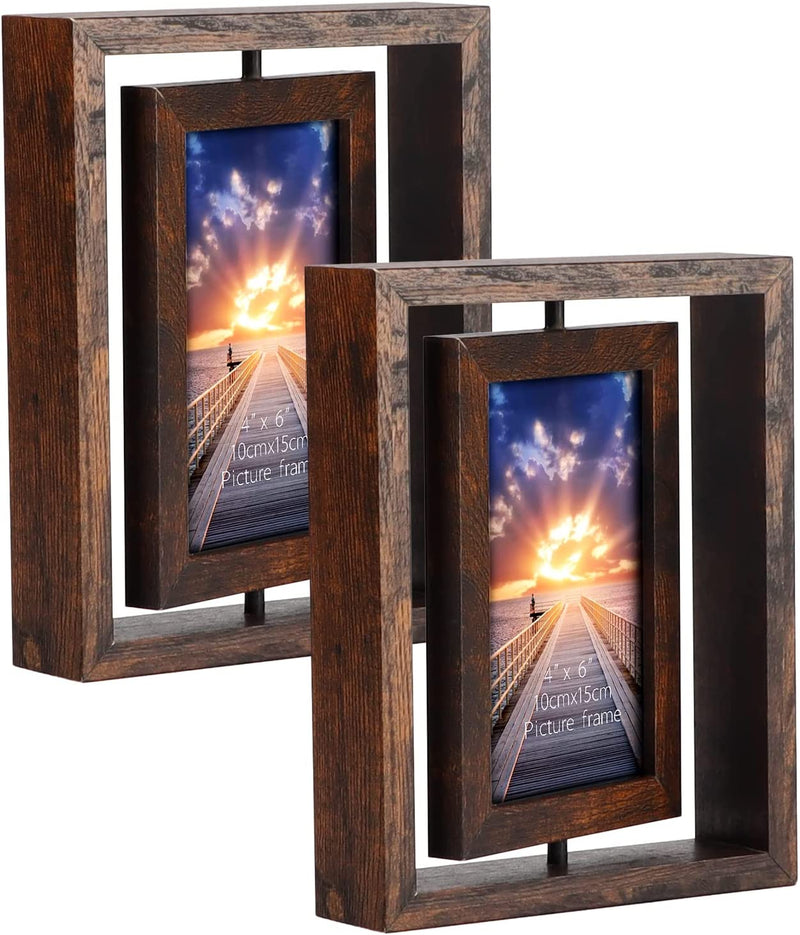 EXYGLO 2 Pack 8X10 Rustic Rotating Floating Picture Frames, Photo Frames for Vertical or Horizontal Tabletop Display, Brown Home & Garden > Decor > Picture Frames EXYGLO Brown 4X6 inch 