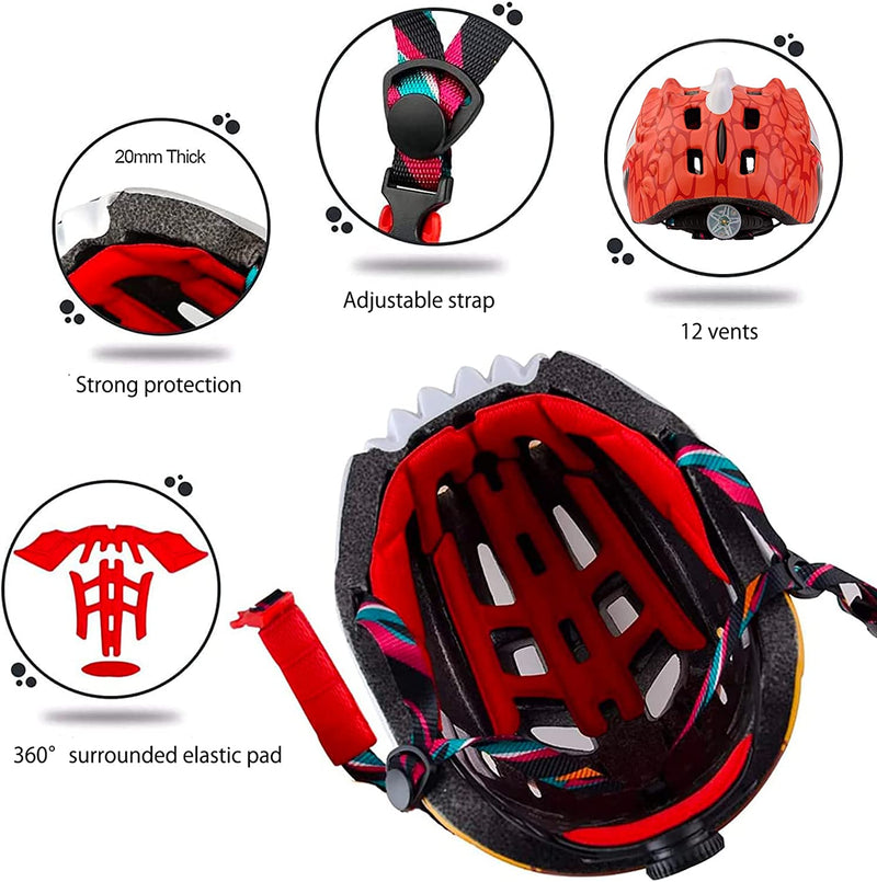 Toddler Helmet, Kids Bike Helmet, Dinosaur Helmets, Adjustable Size from Child to Youth, for Multi-Sport, for Age 5+ Sporting Goods > Outdoor Recreation > Cycling > Cycling Apparel & Accessories > Bicycle Helmets Elueey   