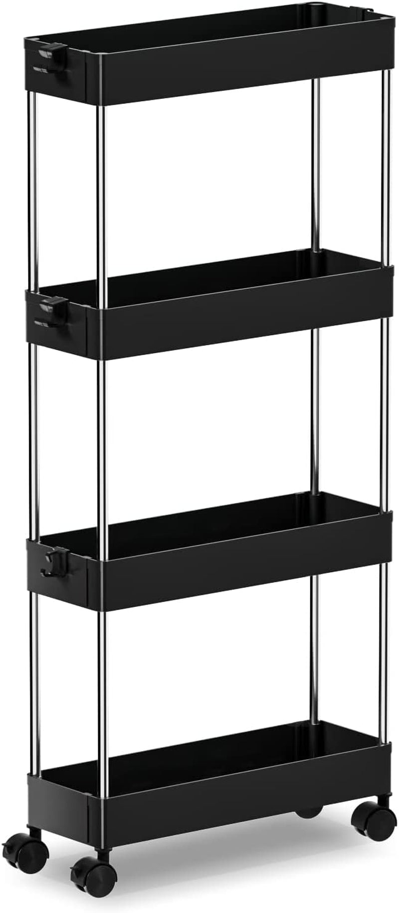 OTK Slim Storage Cart 3 Tier Mobile Shelving Unit Organizer, Utility Rolling Shelf Cart with Wheels for Bathroom Kitchen Bedroom Office Laundry Narrow Places，White Home & Garden > Household Supplies > Storage & Organization OTK 4 Tier-Black Slim 