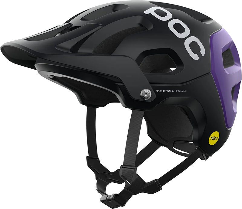 POC, Tectal Race MIPS Mountain Bike Helmet for Trail and All-Mountain Riding Sporting Goods > Outdoor Recreation > Cycling > Cycling Apparel & Accessories > Bicycle Helmets POC Uranium Black/Sapphire Purple Metallic/Matt L/59-62cm 