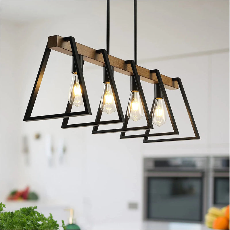 1-Light Adjustable Pendant Light, Farmhouse Pendant Lighting for Kitchen Island, Black and Wood Painted Rustic Hanging Light Fixtures for Dining Room, Hallway, Entryway, Bar, Porch, Cafe Home & Garden > Lighting > Lighting Fixtures > Chandeliers SANTOSTOCK 4-light  