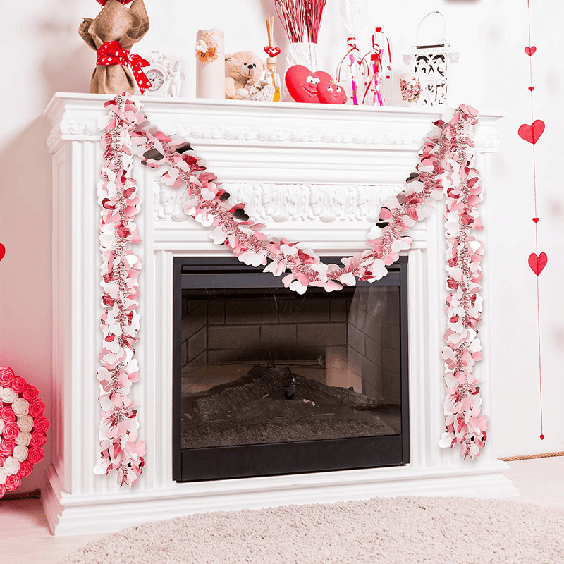 52.5 Feet Valentines Heart Tinsel Garland Includes 6.6 Feet Each Metallic Tinsel Twist Garland Shiny Decoration for Tree Wreath Wedding Party Hanging Decoration Supplies (Pink,8 Pieces) Home & Garden > Decor > Seasonal & Holiday Decorations MTLEE   