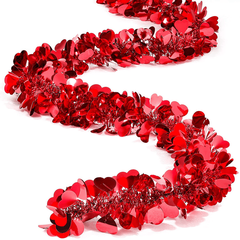 52.5 Feet Valentines Heart Tinsel Garland Includes 6.6 Feet Each Metallic Tinsel Twist Garland Shiny Decoration for Tree Wreath Wedding Party Hanging Decoration Supplies (Pink,8 Pieces) Home & Garden > Decor > Seasonal & Holiday Decorations MTLEE Red 8 