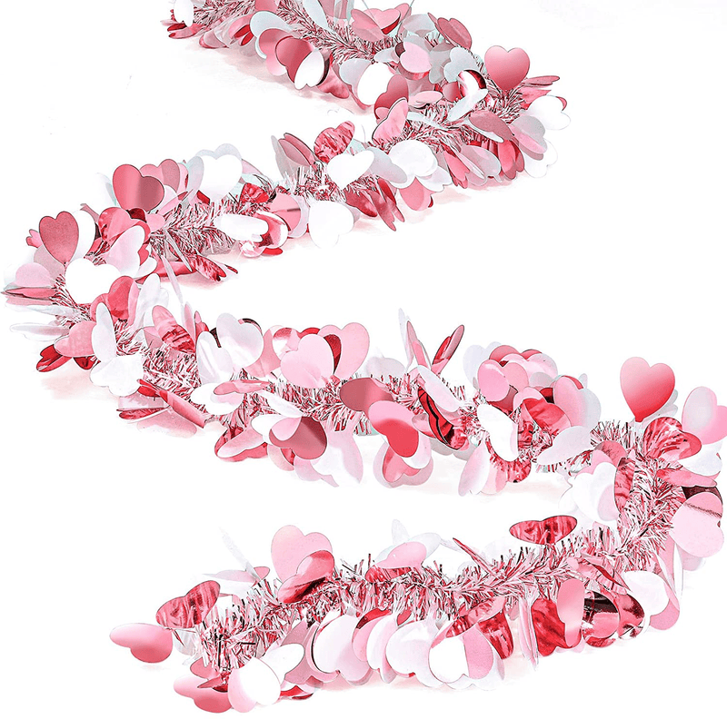 52.5 Feet Valentines Heart Tinsel Garland Includes 6.6 Feet Each Metallic Tinsel Twist Garland Shiny Decoration for Tree Wreath Wedding Party Hanging Decoration Supplies (Pink,8 Pieces) Home & Garden > Decor > Seasonal & Holiday Decorations MTLEE   