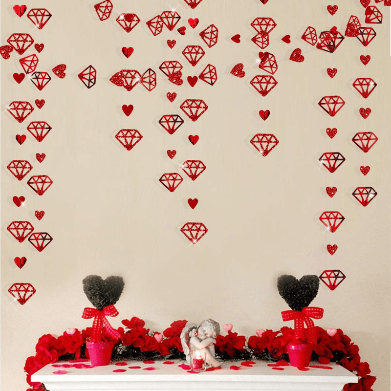 52 Ft Red Diamond Heart Garlands Double Sided Paper Hanging Streamer Banner for Anniversary Mother'S Day Bachelorette Engagement Wedding Bridal Shower Birthday Valentine'S Day Party Decorations Arts & Entertainment > Party & Celebration > Party Supplies pinkblume   