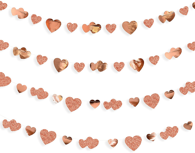 52 Ft Valentines Day Rose Gold Heart Garland Hanging Paper Love Heart Streamer Banner for Anniversary Mother'S Day Bachelorette Engagement Wedding Bridal Shower Birthday Party Decorations Supplies Arts & Entertainment > Party & Celebration > Party Supplies pinkblume banner  