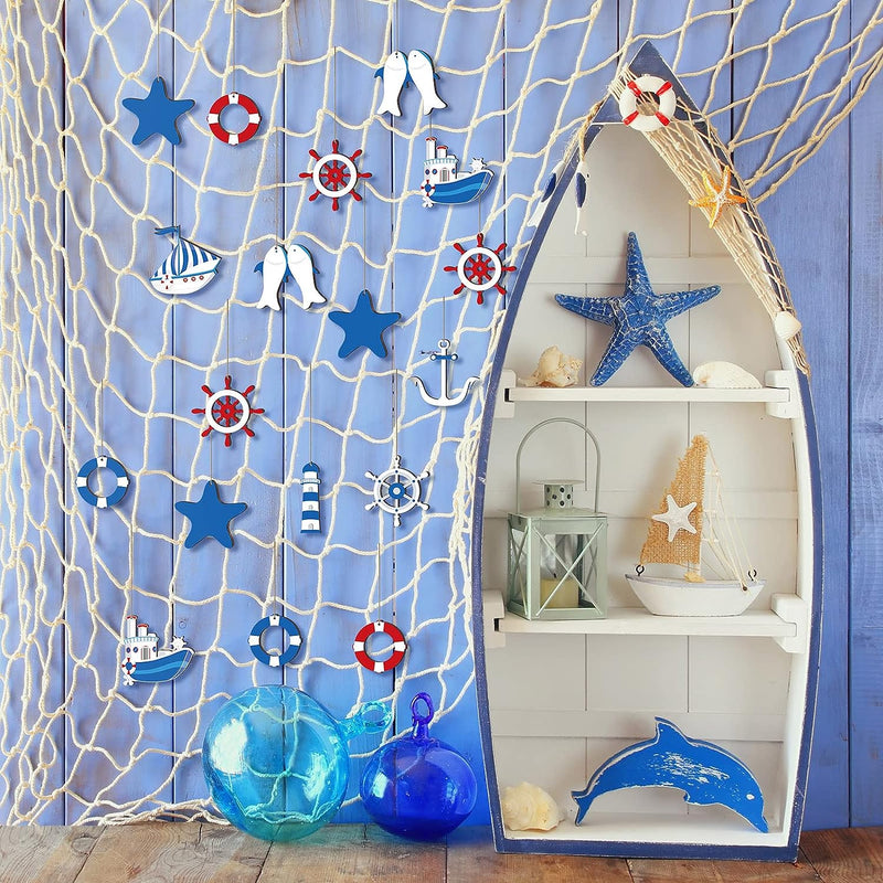 30 Pieces Nautical Party Decorations Wooden Nautical Ornament for Tree Anchor Life Ring Sea Star Sailboat Beach for Coastal Beach Theme Decor Home Tree Craft  Patelai   