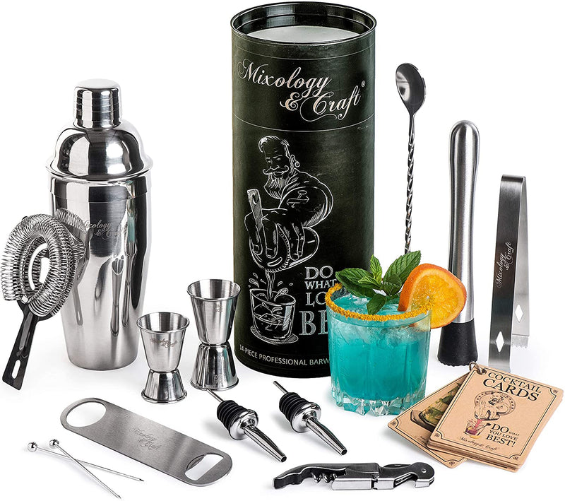 Mixology Bartender Kit: 14-Piece Cocktail Shaker Set - Bar Tool Set for Home and Professional Bartending - Martini Shaker Set with Drink Mixing Bar Tools - Exclusive Cocktail Picks and Recipes Bonus Home & Garden > Kitchen & Dining > Barware Mixology & Craft   