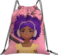 Fzryhaika African American Black Girl Print Drawstring Backpack Bag, Sports Gym Bag Sackpack String Bag for Girls Home & Garden > Household Supplies > Storage & Organization Fzryhaika Db-4  