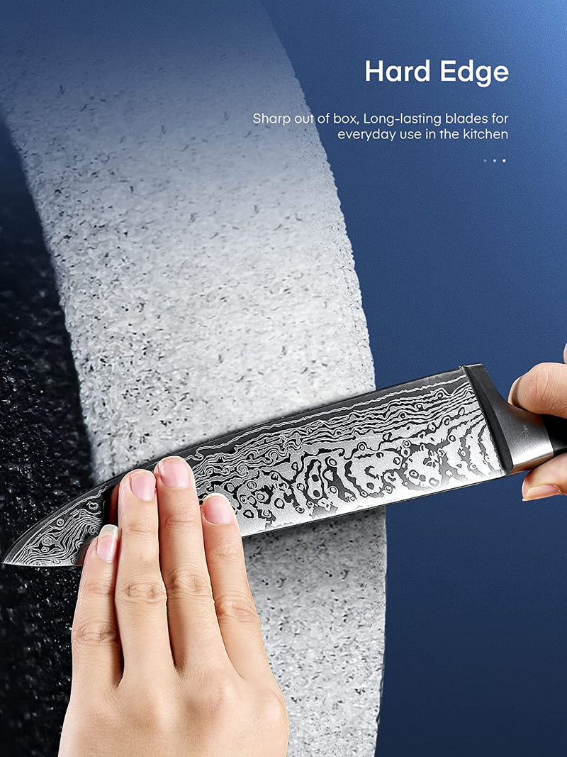 D.Perlla Knife Set, 14PCS German Stainless Steel Kitchen Knives Block Set with Built-In Sharpener, Black