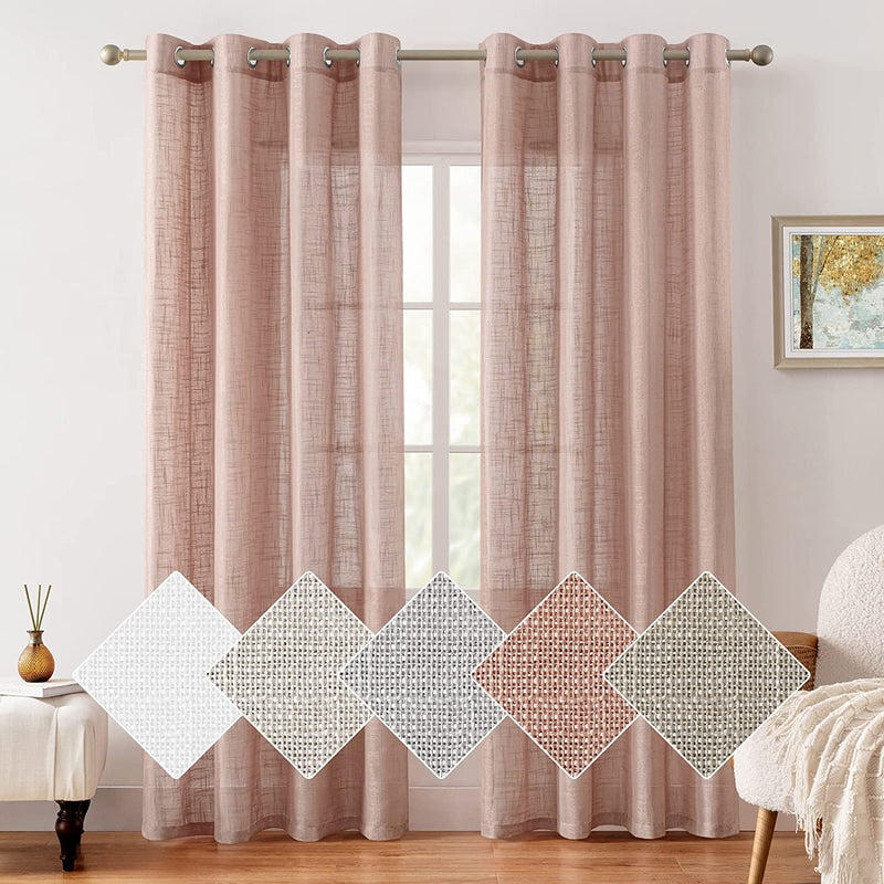 HOMEIDEAS Blush Pink Linen Sheer Curtains 96 Inches Long 2 Panels Textured Dusty Blush Semi Sheer Curtains Farmhouse Curtains Sheer Privacy Window Curtains for Bedroom Living Room Home & Garden > Decor > Window Treatments > Curtains & Drapes HOMEIDEAS Blush Pink W52" X L84" 