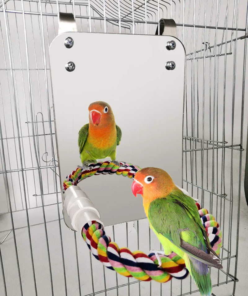 BWOGUE 7 Inch Bird Mirror with Rope Perch Cockatiel Mirror for Cage Bird Toys Swing Parrot Cage Toys for Parakeet Cockatoo Cockatiel Conure Lovebirds Finch Canaries Animals & Pet Supplies > Pet Supplies > Bird Supplies > Bird Toys BWOGUE Medium(7.1 * 5.1)  