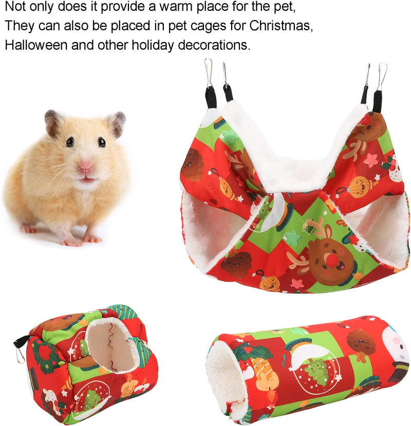 BIENKA 3Pcs Pet Hammock Set, Guinea Pig Cage Hanging Tunnel Hammock Small Pet Cage Hammock Hanging Tunnel Bed Cage Accessories for Rat Ferret Small Cat Cat (Color : Red)