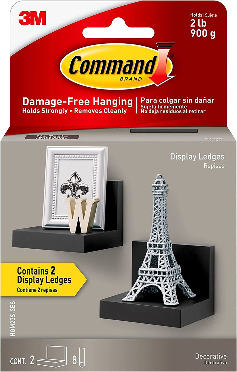 Command Display Ledges, Slate, 2-Ledges, 8-Medium Foam Strips, Decorate Damage-Free