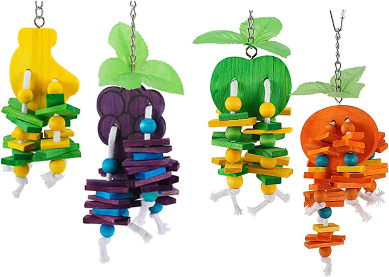Hamiledyi Natural Wood Block Bird Cage Toys Parrot Chewing Toy , Orange & Apple & Banana & Grapes Shaped Hanging Foraging Toy for Small&Medium Birds Parakeets Cockatiels Conures Budgie Canary,4Pcs Animals & Pet Supplies > Pet Supplies > Bird Supplies > Bird Toys Hamiledyi   